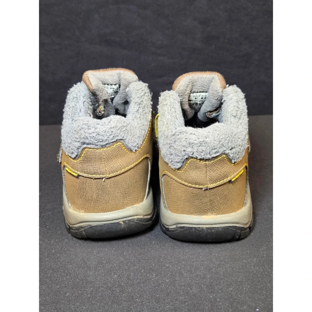 Keen Portsmouth Kids Waterproof Hiking Boots Brown Yellow Fur Lined Size‎ 10c